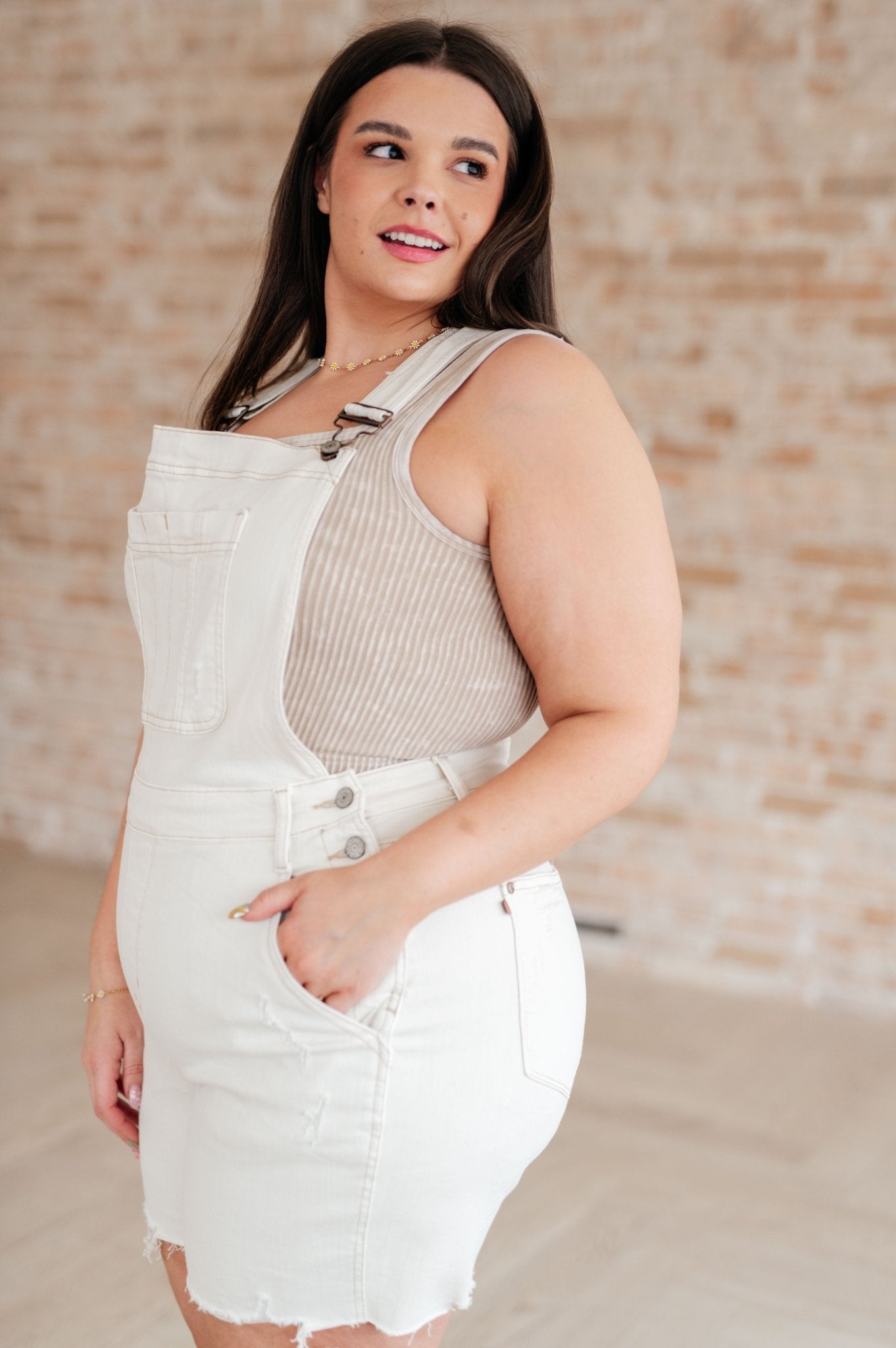 Anna High Rise Garment Dyed Cutoff Shortalls in Ecru - Loving God