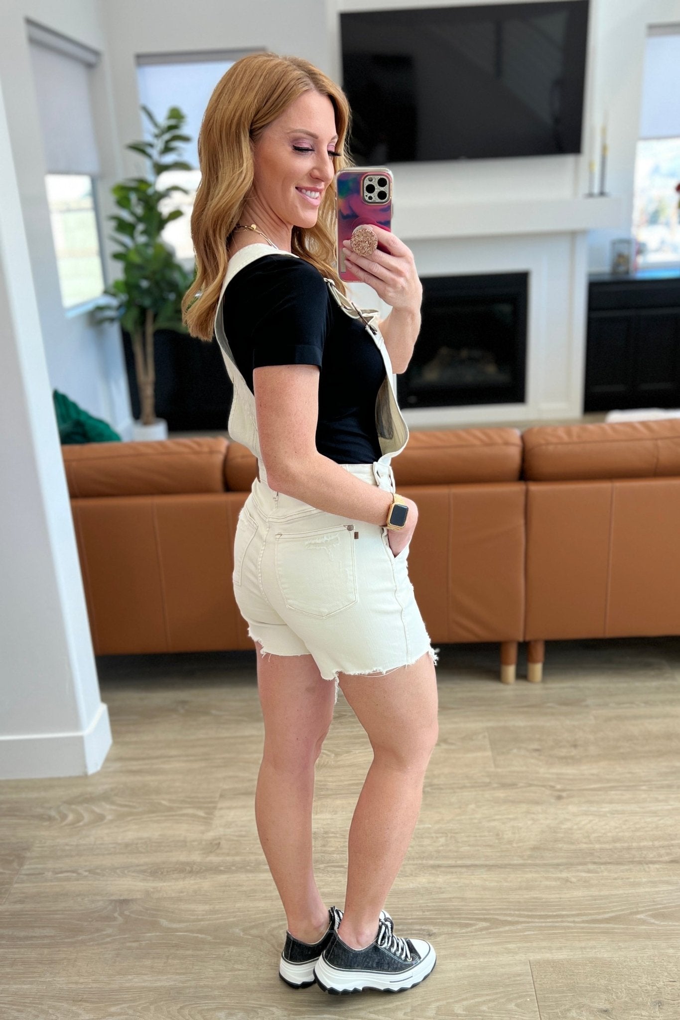 Anna High Rise Garment Dyed Cutoff Shortalls in Ecru - Loving God