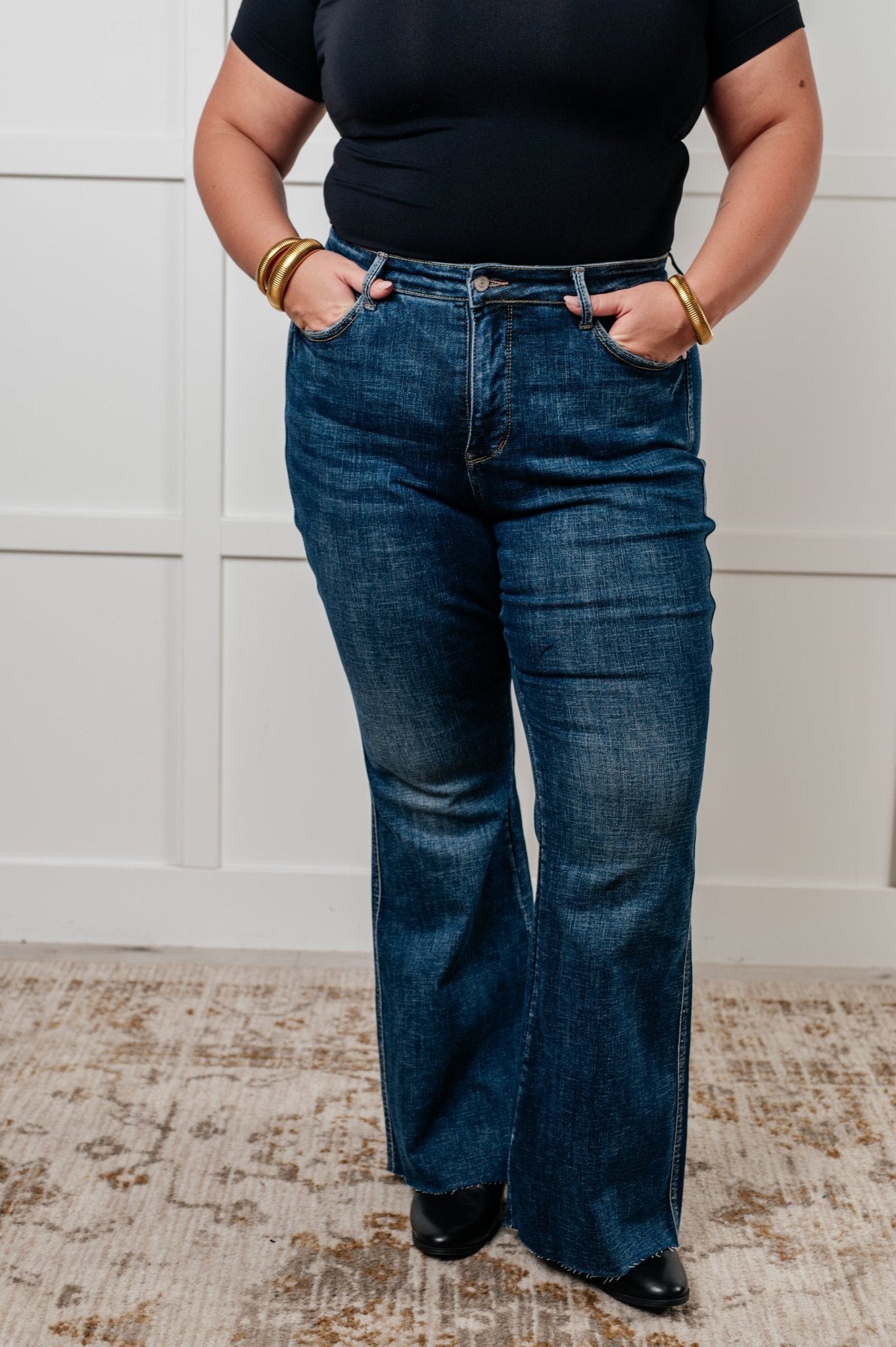 Edna High Rise Control Top Shield Pocket Flare Jeans - Loving God
