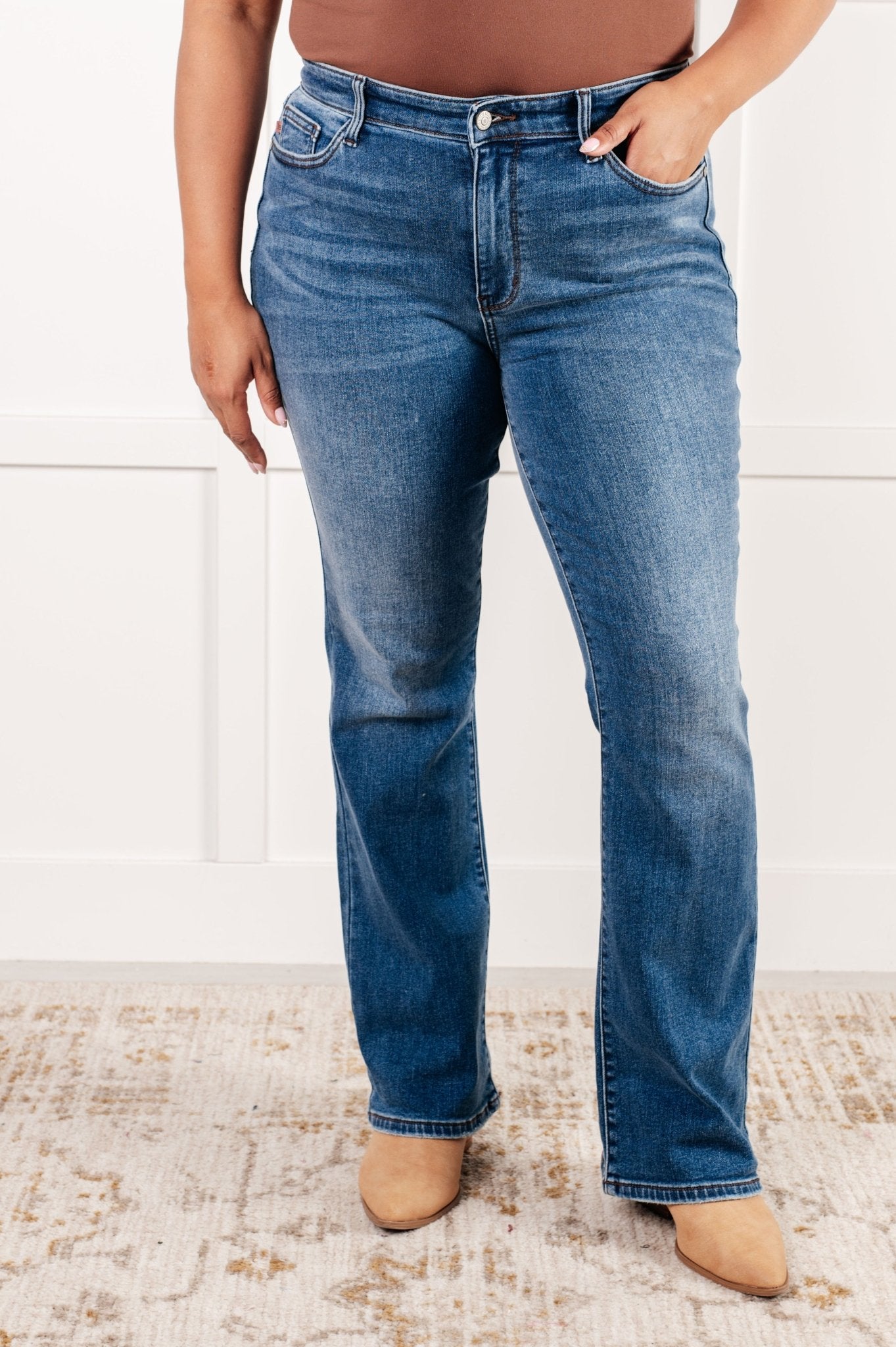 Hannah Mid Rise Thermal Bootcut Jeans - Loving God