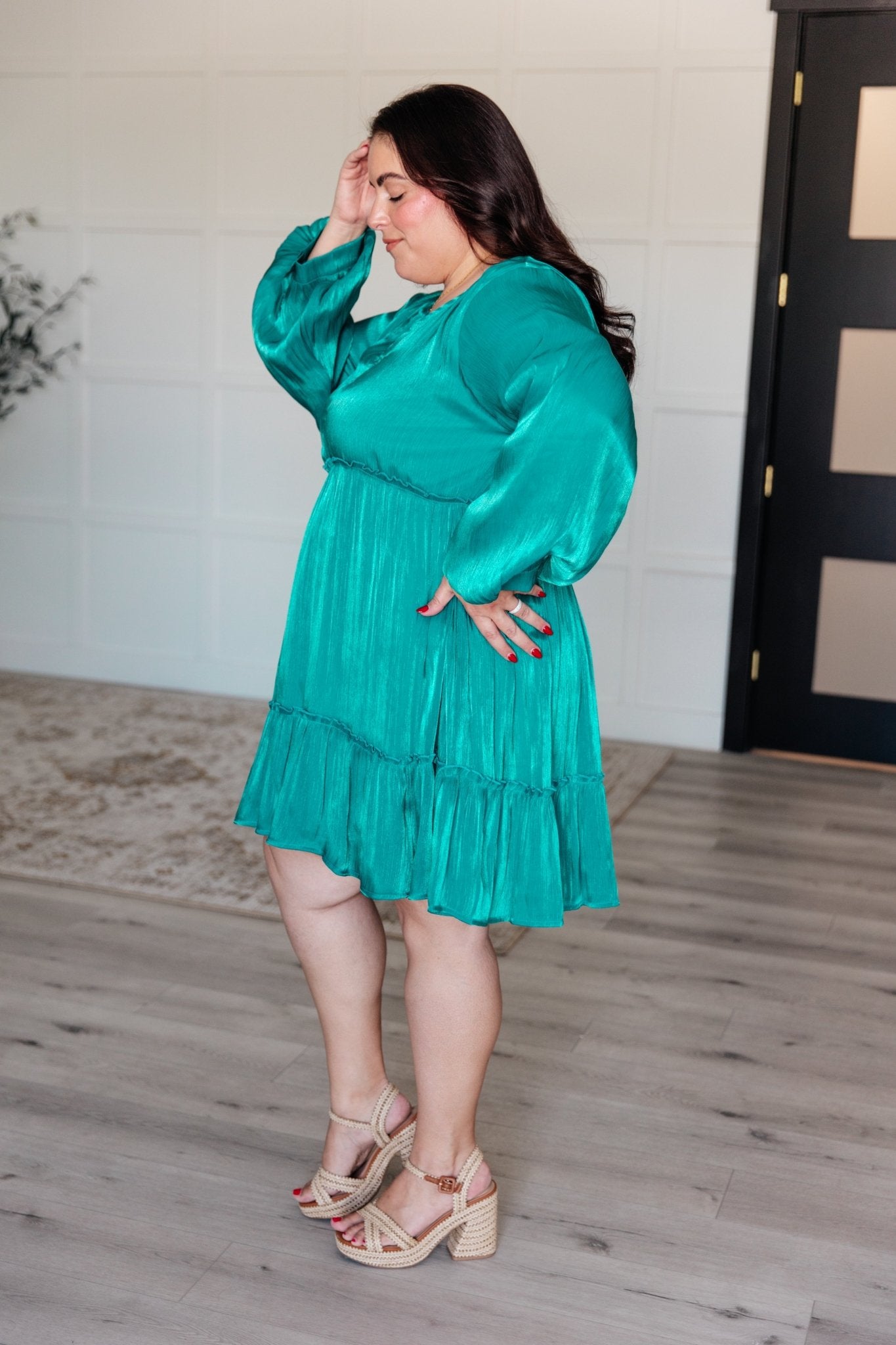 Head Held High V - Neck Balloon Sleeve Dress - Loving God