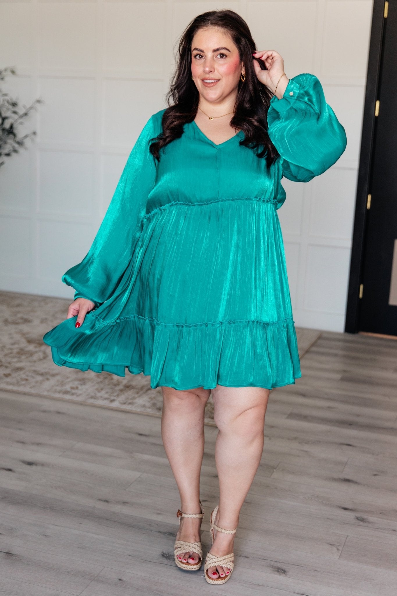 Head Held High V - Neck Balloon Sleeve Dress - Loving God
