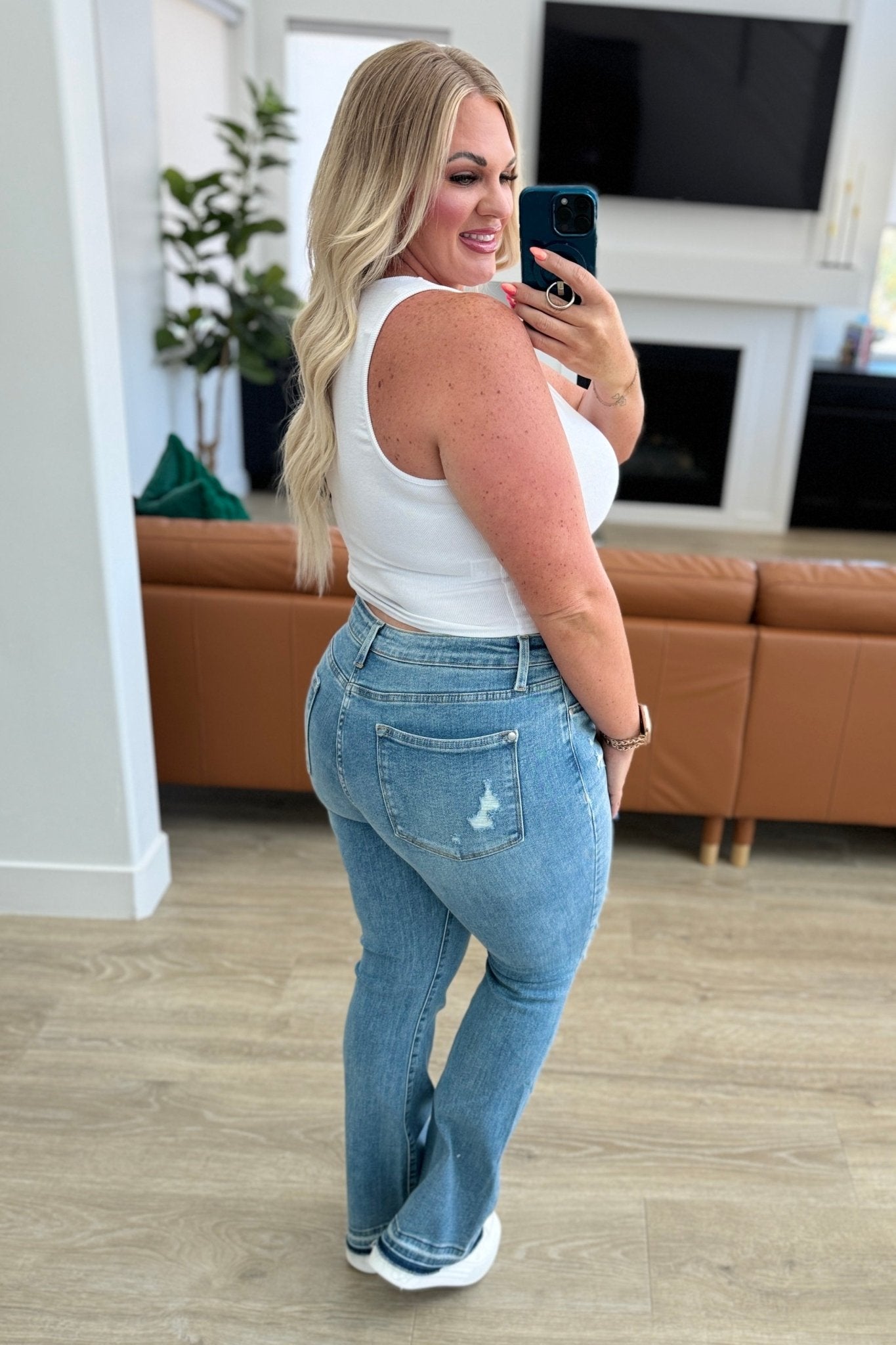 Isla Mid Rise Distressed Released Hem Bootcut Jeans - Loving God