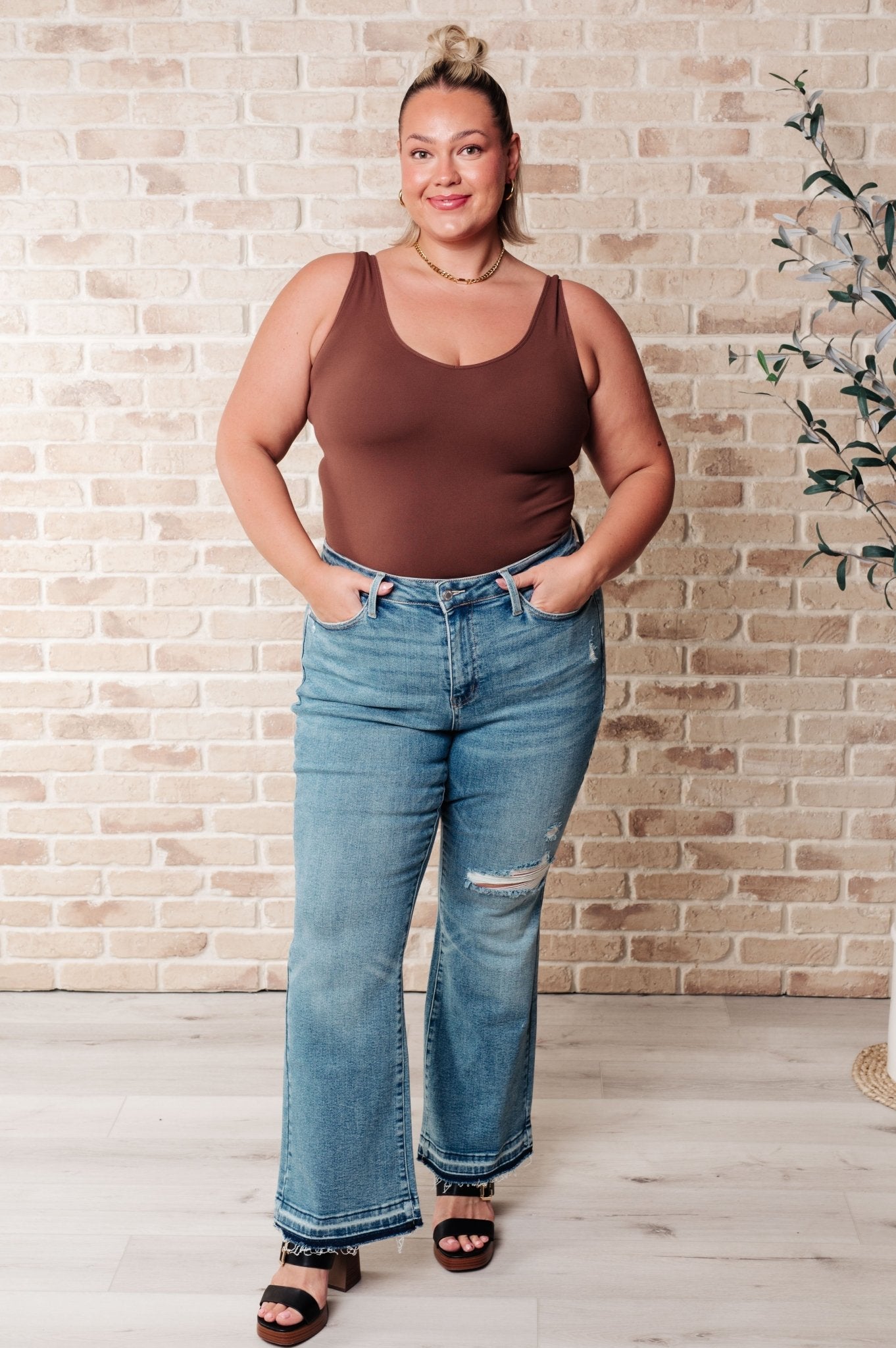 Isla Mid Rise Distressed Released Hem Bootcut Jeans - Loving God