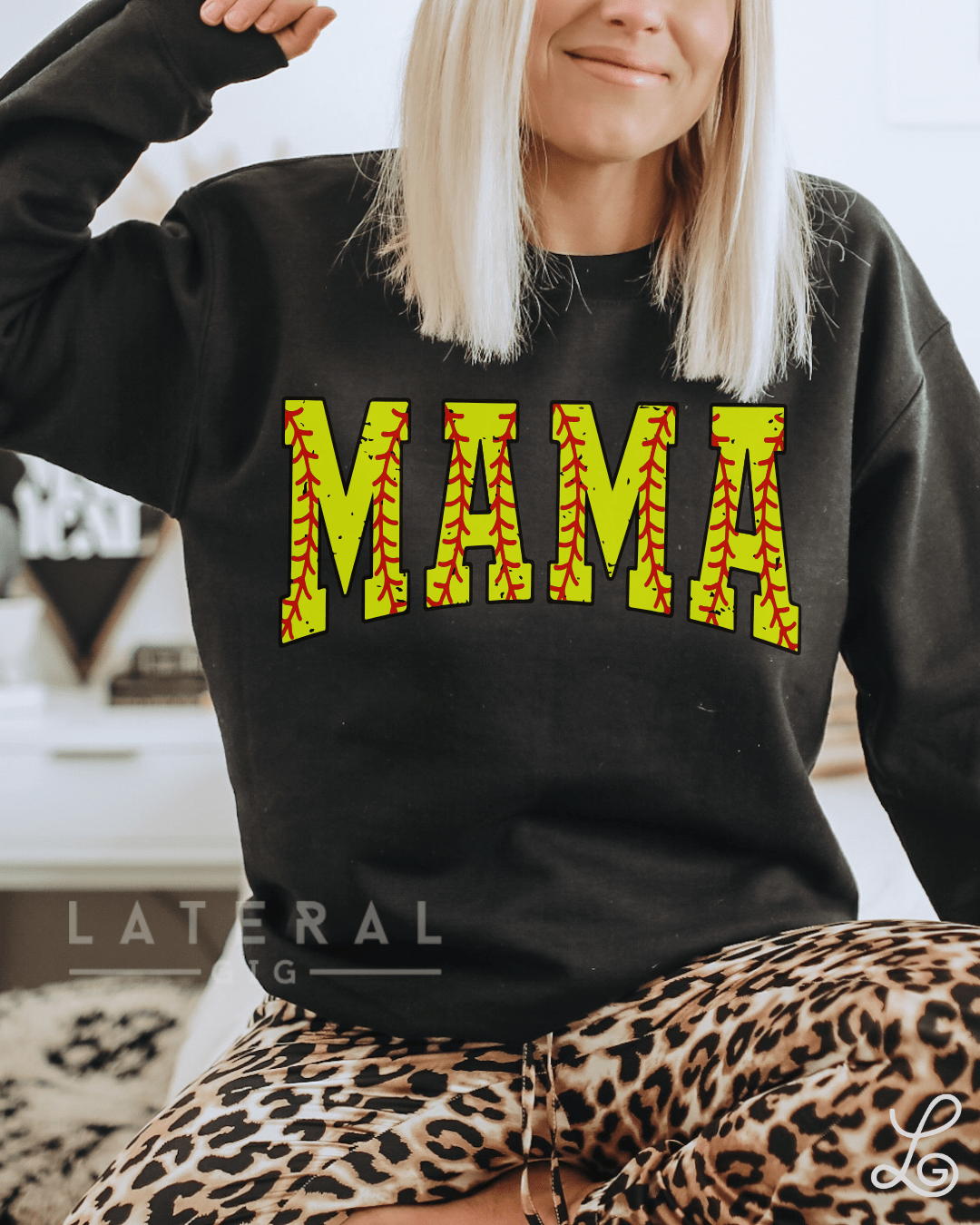 Mama Softball Graphic Crewneck Sweatshirt - Loving God