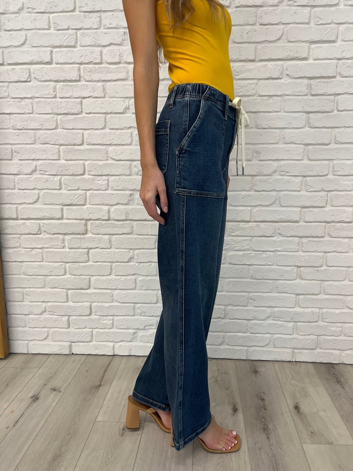 Melanie High Rise Drawstring Wide Leg Jeans - Loving God