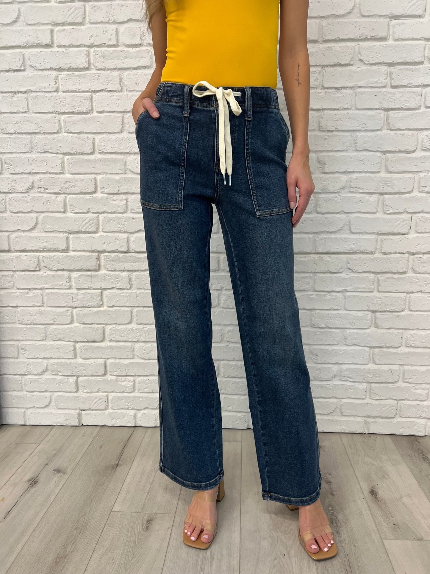 Melanie High Rise Drawstring Wide Leg Jeans - Loving God