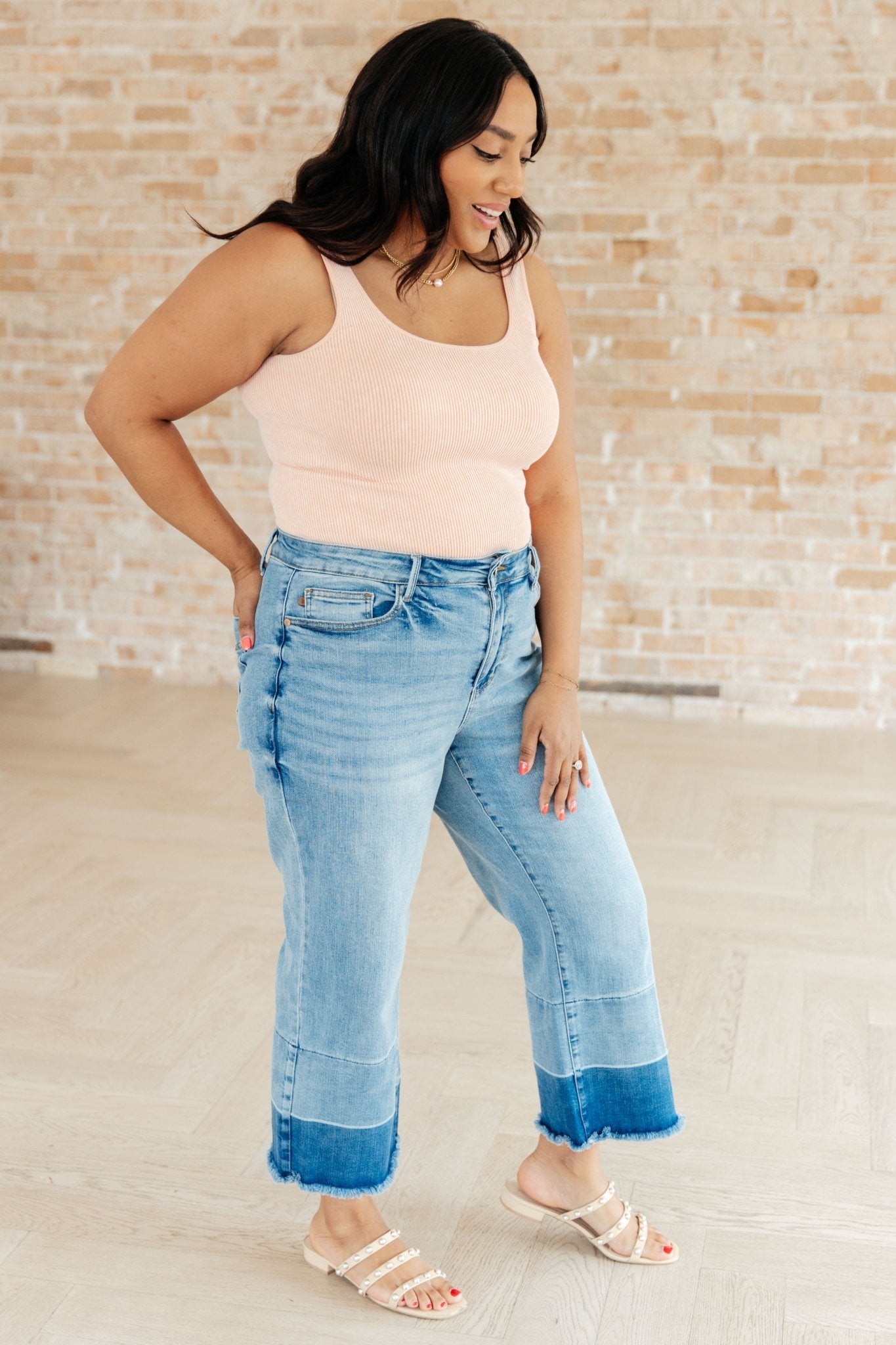 Olivia High Rise Wide Leg Crop Jeans in Medium Wash - Loving God