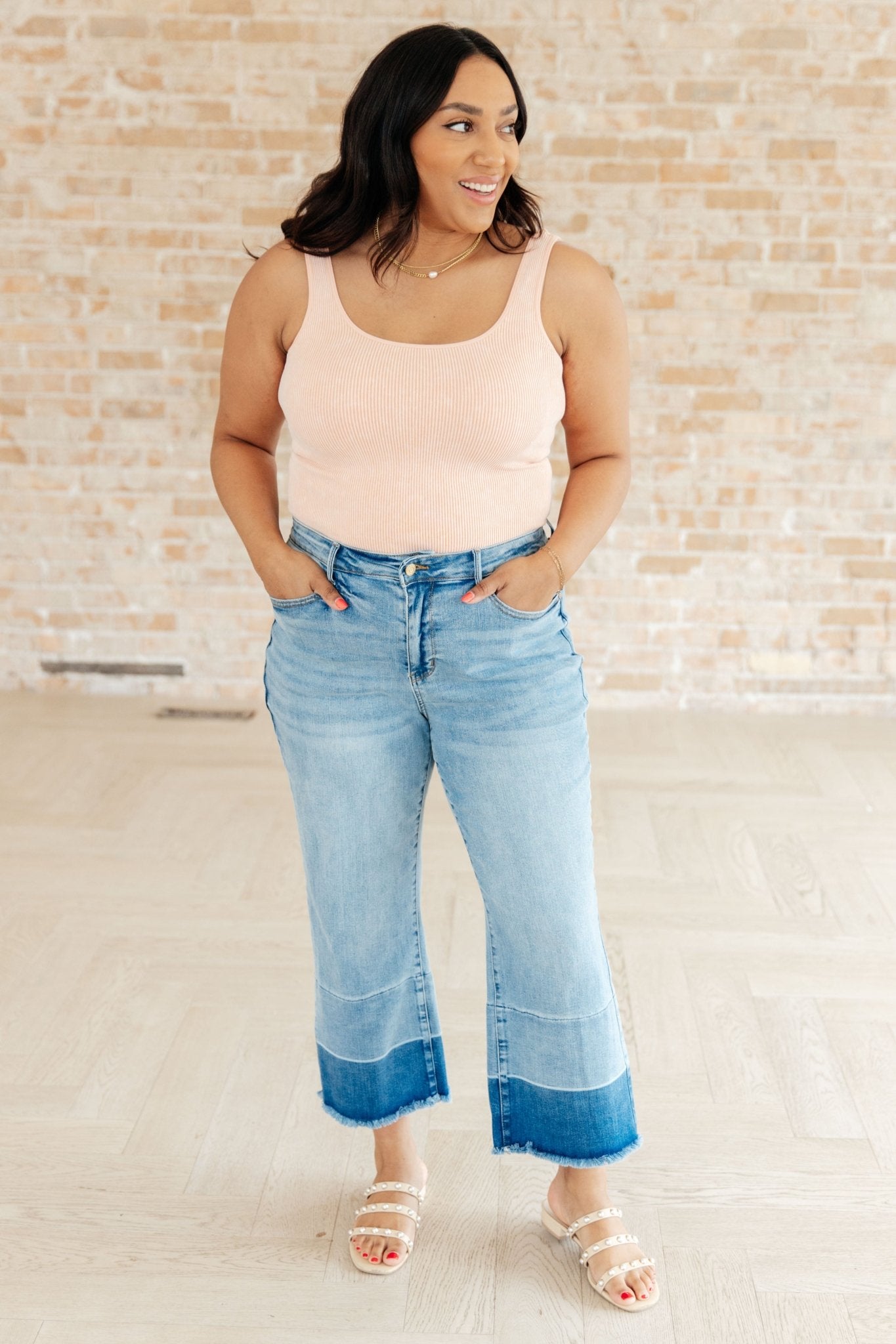 Olivia High Rise Wide Leg Crop Jeans in Medium Wash - Loving God