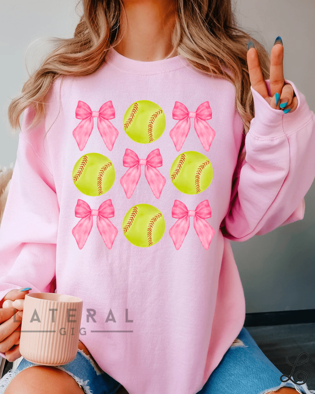 Pretty In Pink Softball Graphic Crewneck Sweatshirt - Loving God