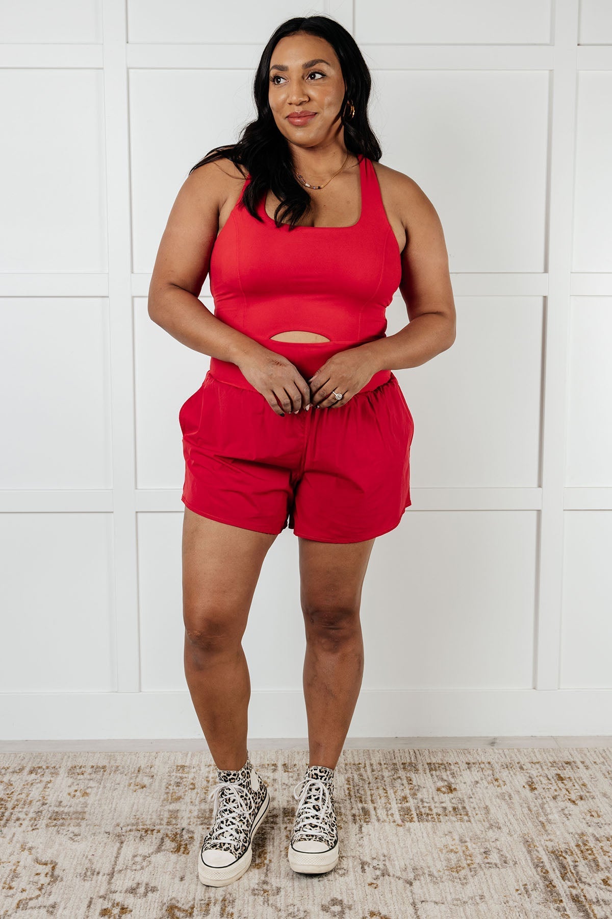 Raising Heart Rate Cutout Runsie In True Red - Loving God