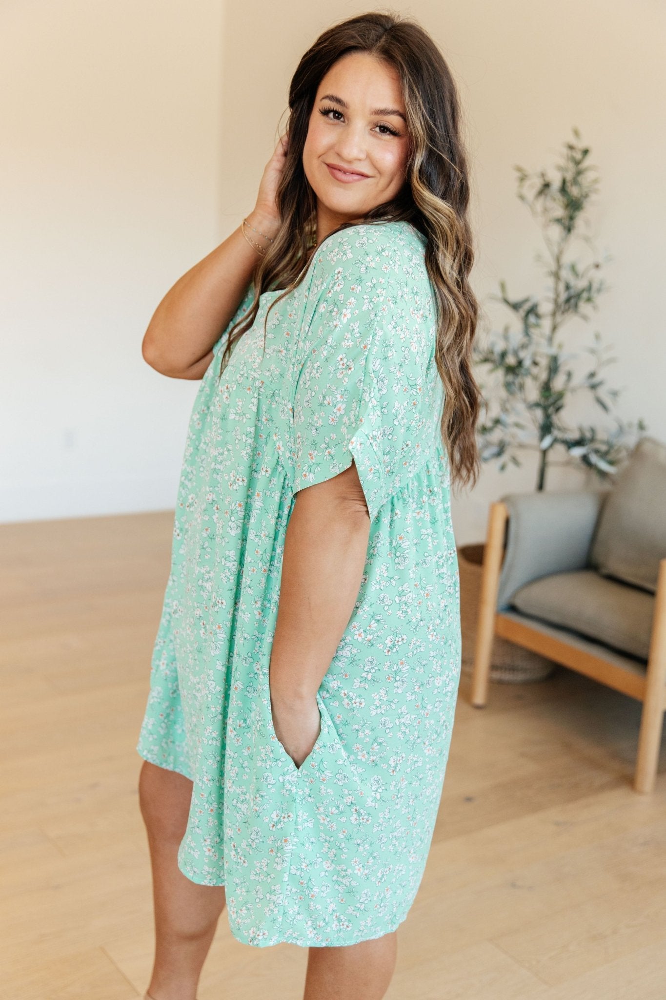 Rodeo Lights Dolman Sleeve Dress in Mint Floral - Loving God