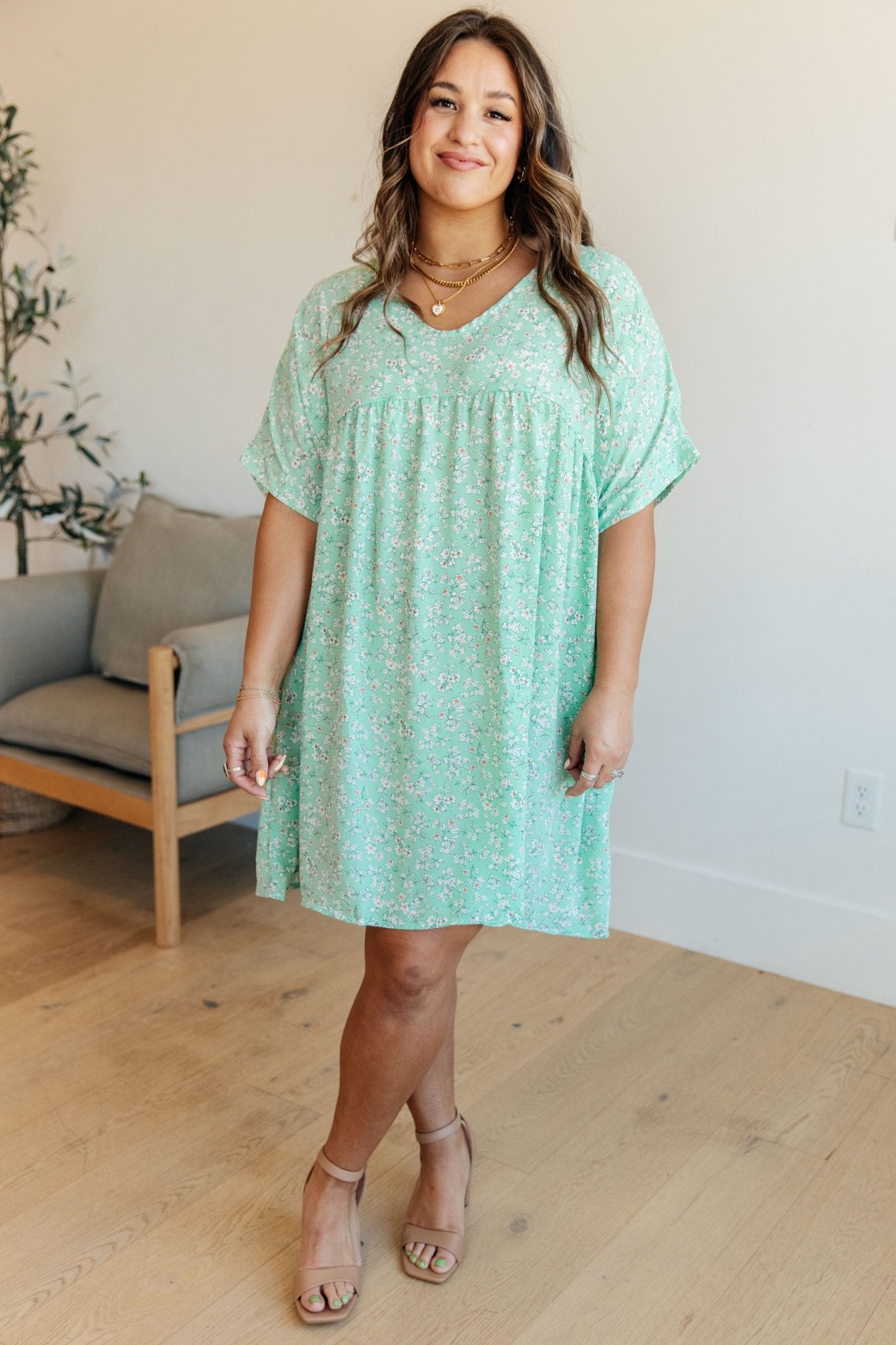 Rodeo Lights Dolman Sleeve Dress in Mint Floral - Loving God
