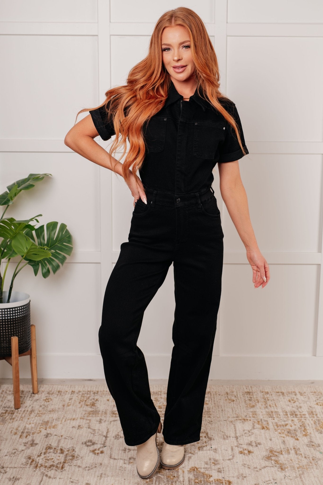 Tilda Short Sleeve Control Top Denim Jumpsuit - Loving God