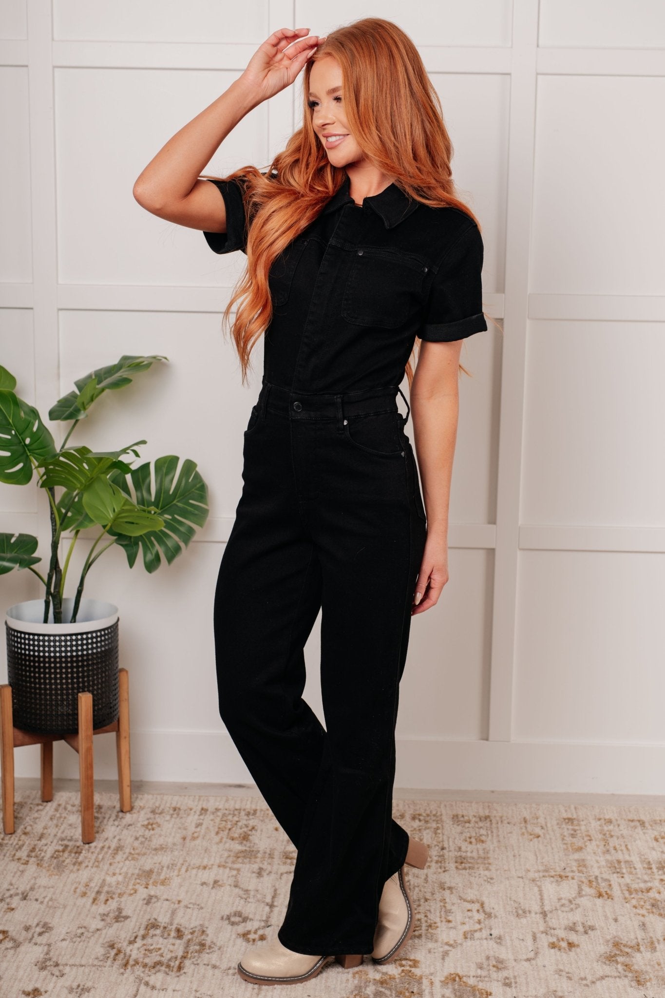 Tilda Short Sleeve Control Top Denim Jumpsuit - Loving God