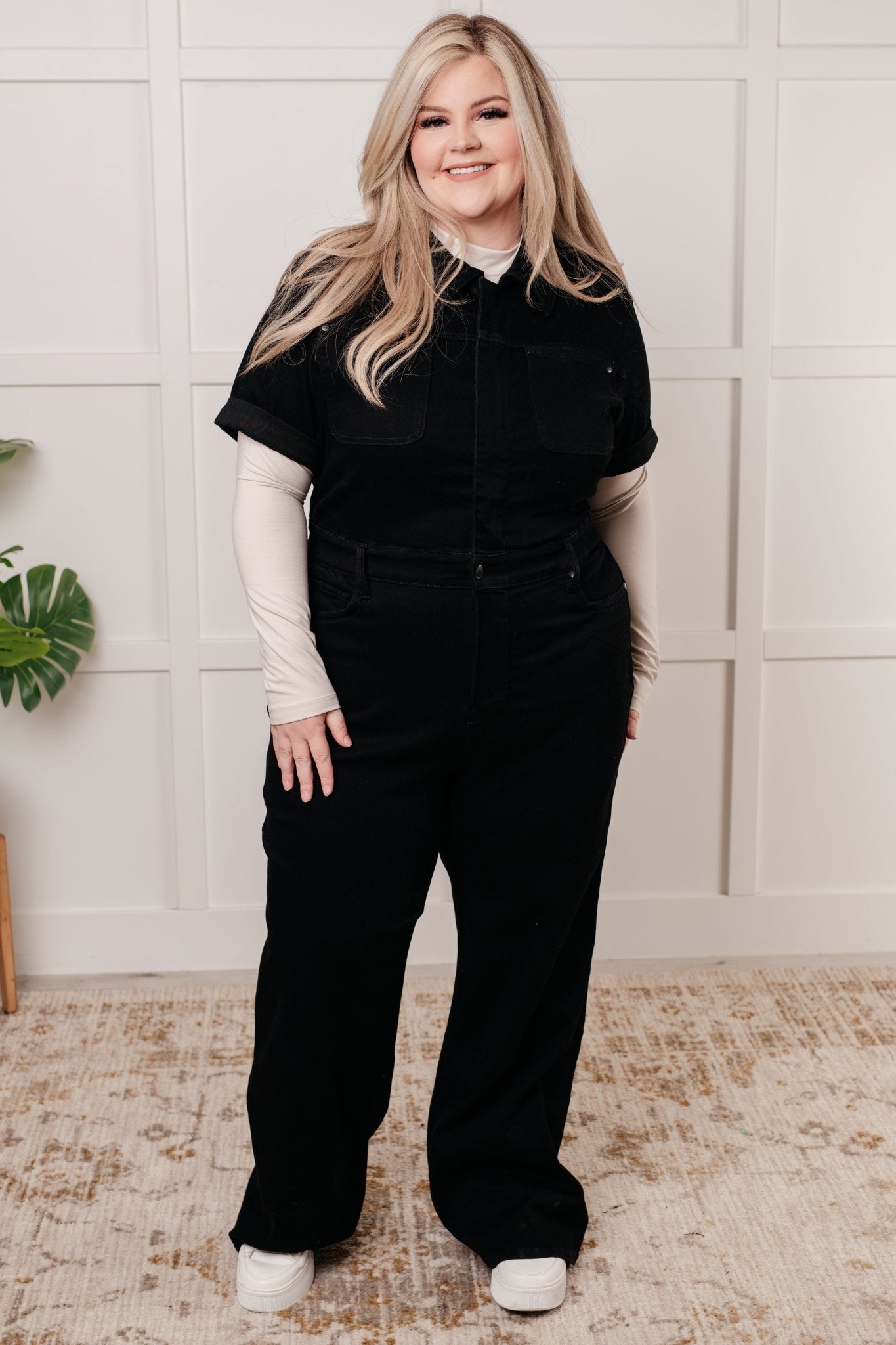 Tilda Short Sleeve Control Top Denim Jumpsuit - Loving God