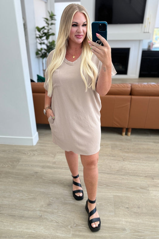 Go - Go Girl V - Neck T-Shirt Dress in Light Mocha - Loving God