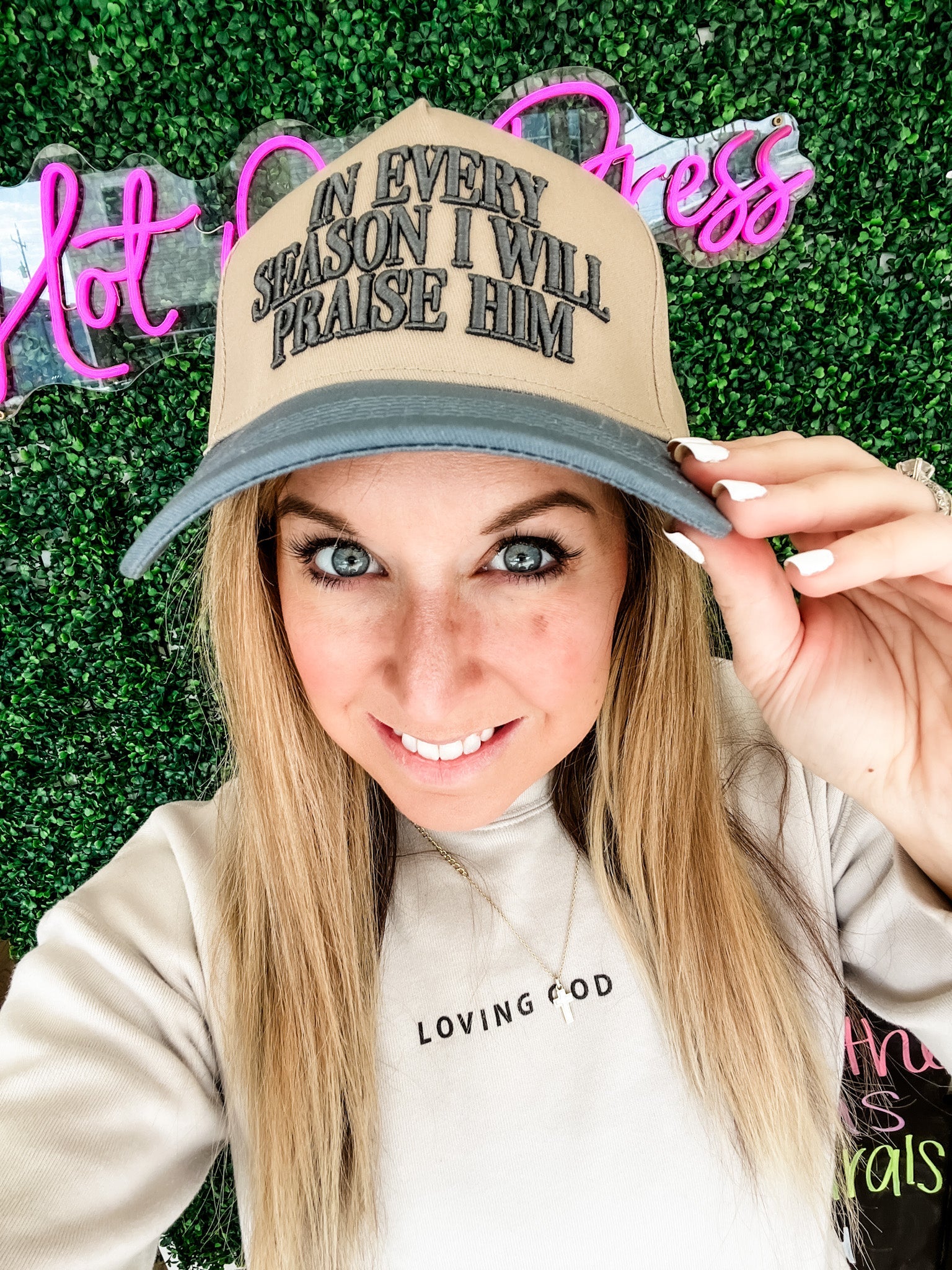 Loving God | In Every Season I Will Praise Him Snapback Adjustable Indigo Blue Puff Embroidered Unisex - Loving God