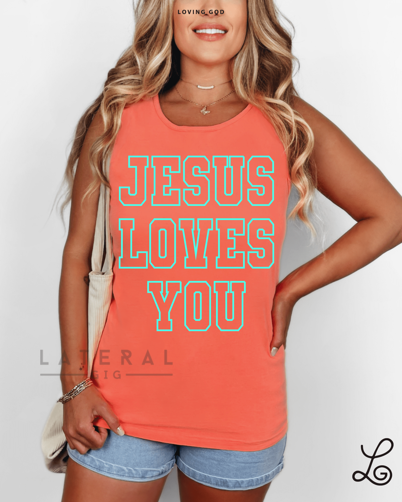Loving God Jesus Loves You Outline Puff Ink Tshirt Comfort Colors Oversized Womenswear Christian Girl Trendy Apparel - Loving God