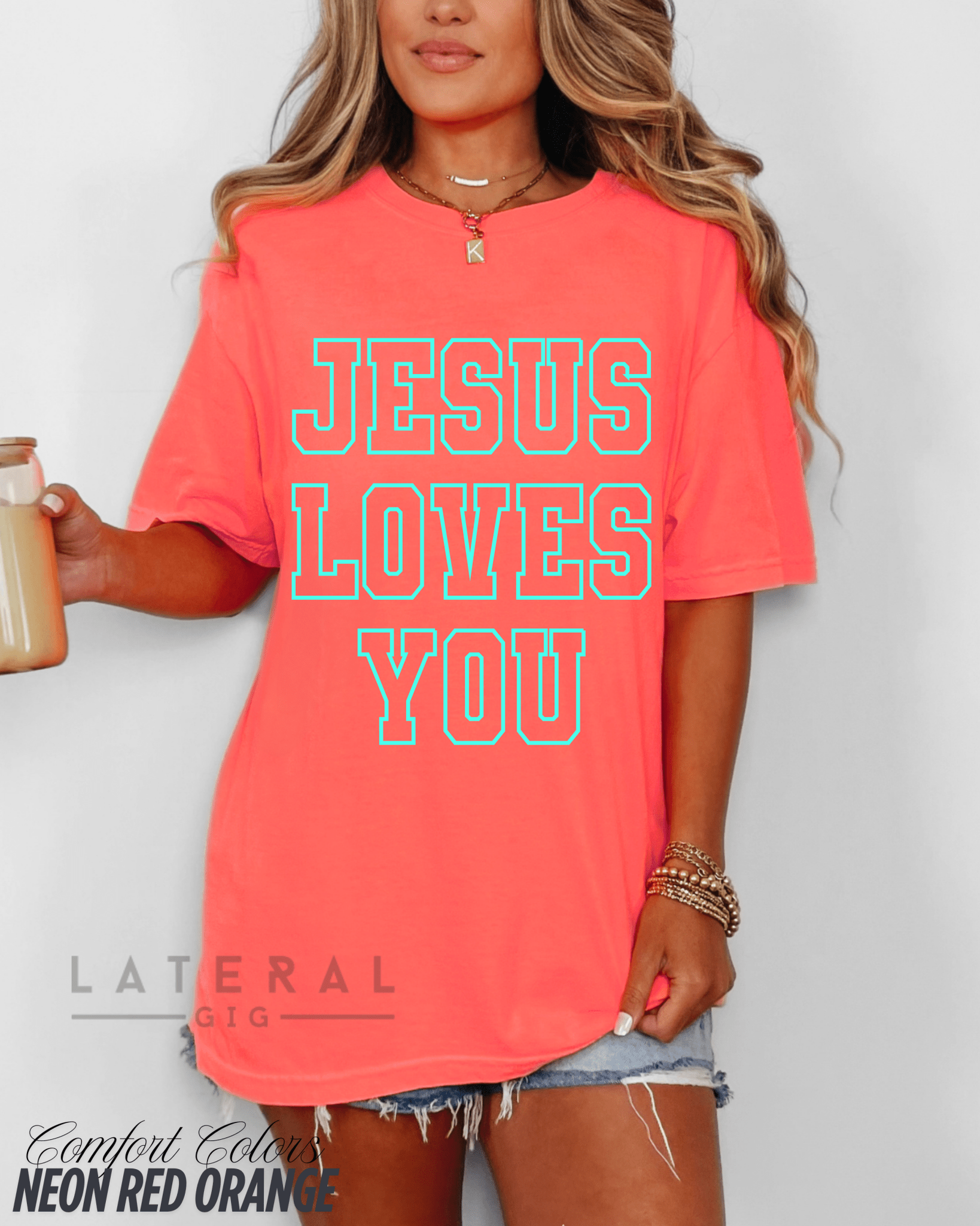 Loving God Jesus Loves You Outline Puff Ink Tshirt Comfort Colors Oversized Womenswear Christian Girl Trendy Apparel - Loving God