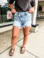 Loving God | Katie Asymmetrical Distressed Denim Shorts - Loving God