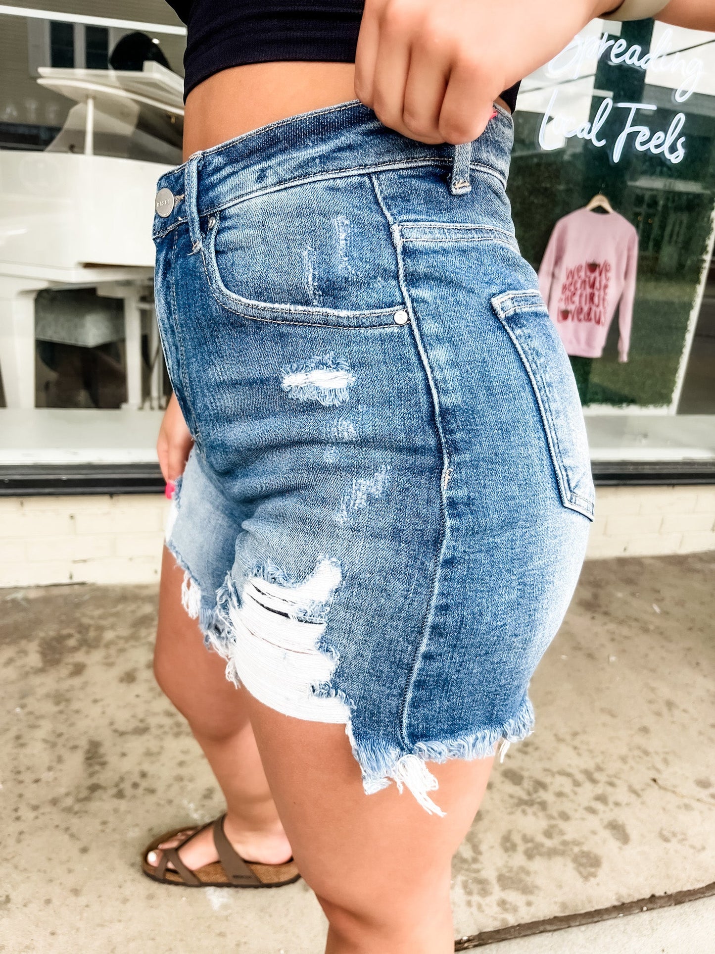 Loving God | Riley Distressed Denim Shorts - Loving God