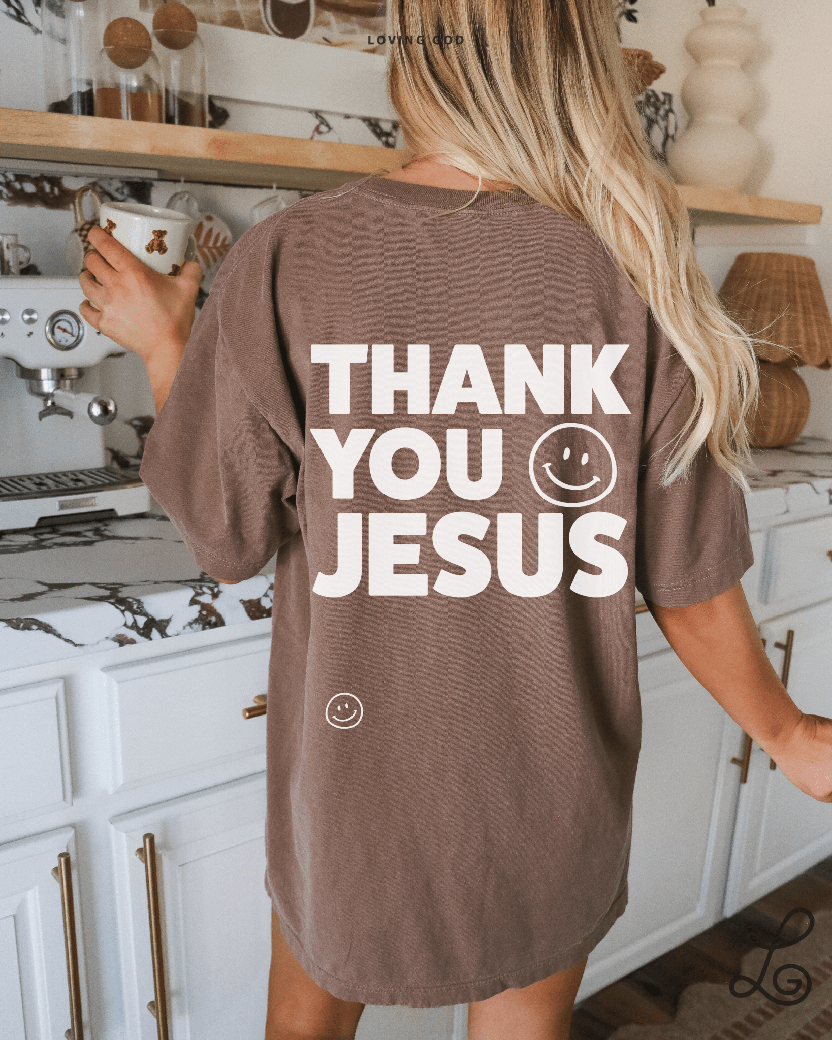 Loving God Thank You Jesus Espresso Comfort Colors Tshirt Oversized Garment Dyed Christian Girl Apparel Faith - Loving God